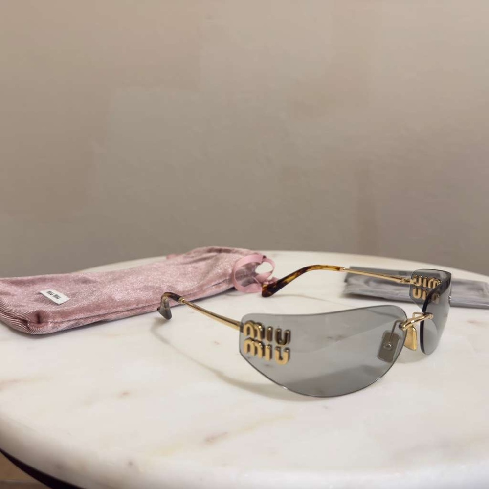 NEW Miu Miu MU A51S Sunglasses – $696 Retail – Gold/Silver Shield